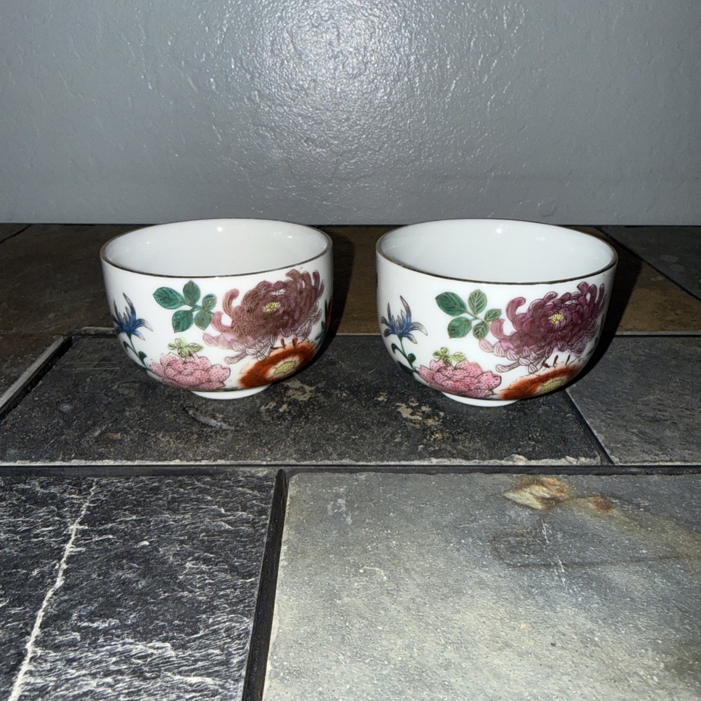 Antique Chinese Tea Cups Hand Painted Made In Japan